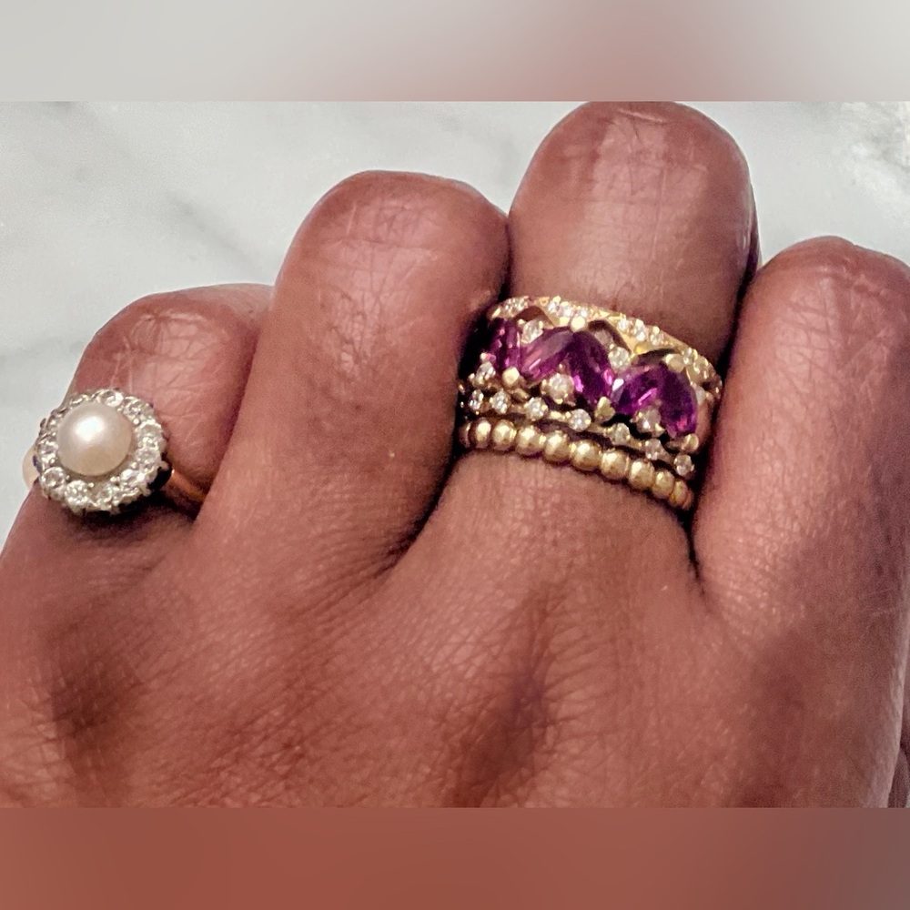 🎉HP🎉 Purple Pink Tourmaline & Diamond Marquise Stacking Band Ring, size 6.25 - Picture 6 of 8